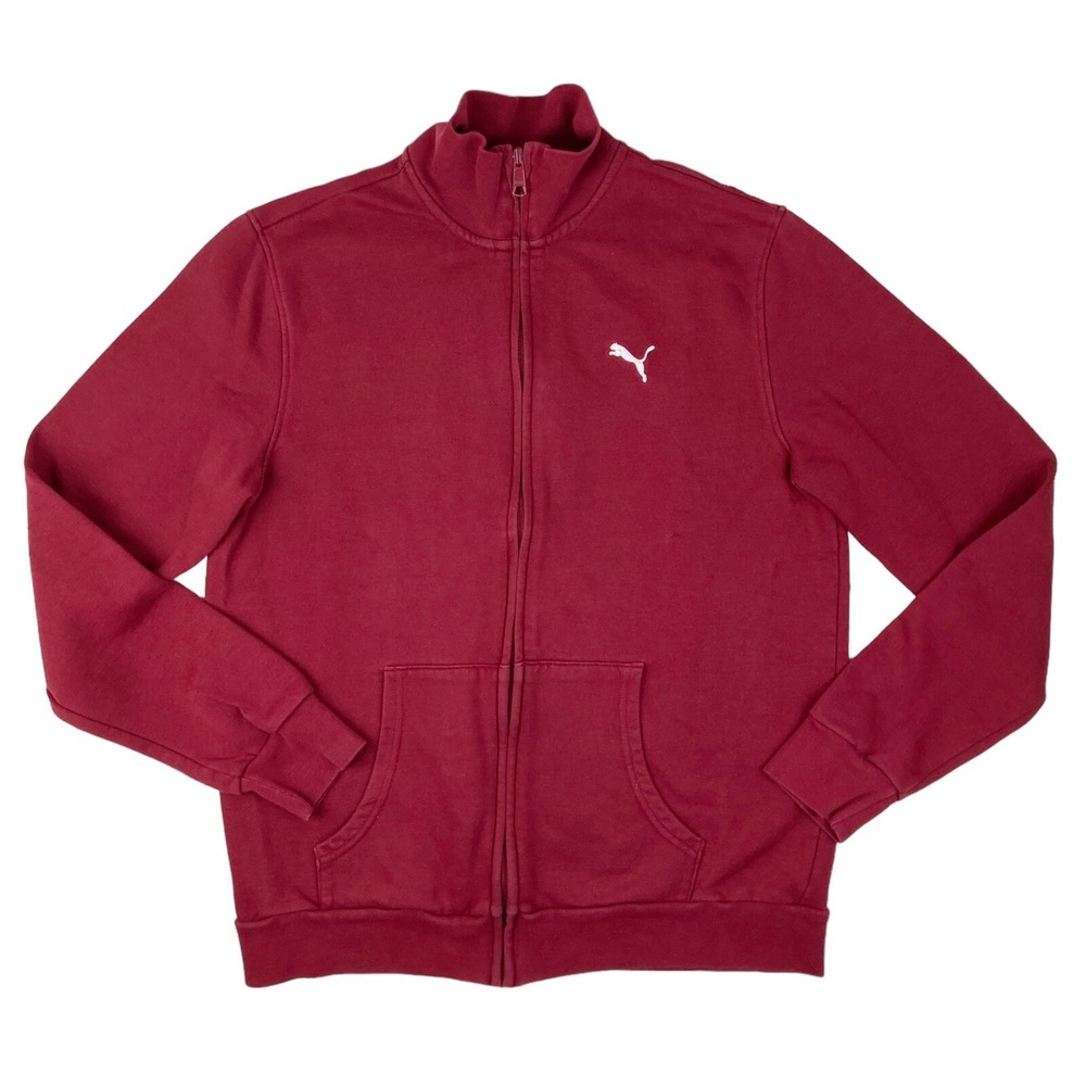 Puma Men's Large Sweatshirt Full‎ Zip Jacket Red Pockets Heavyweight Cotton Poly